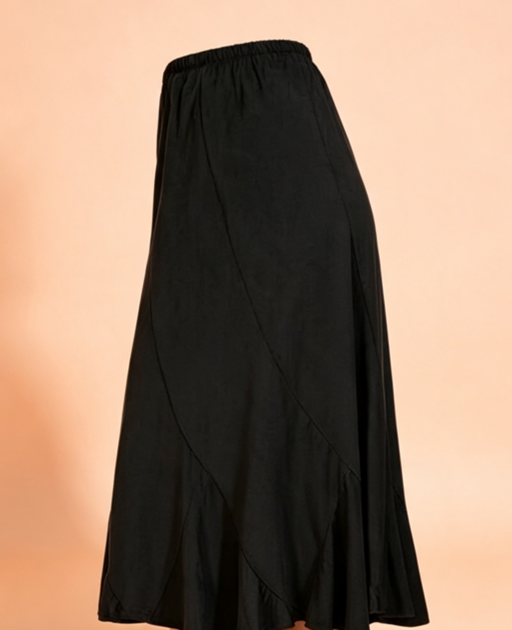 EXCHIC Women's Ankle Length Ruffle Hem Elastic Waist Suede Midi Skirt NWOT Siz S